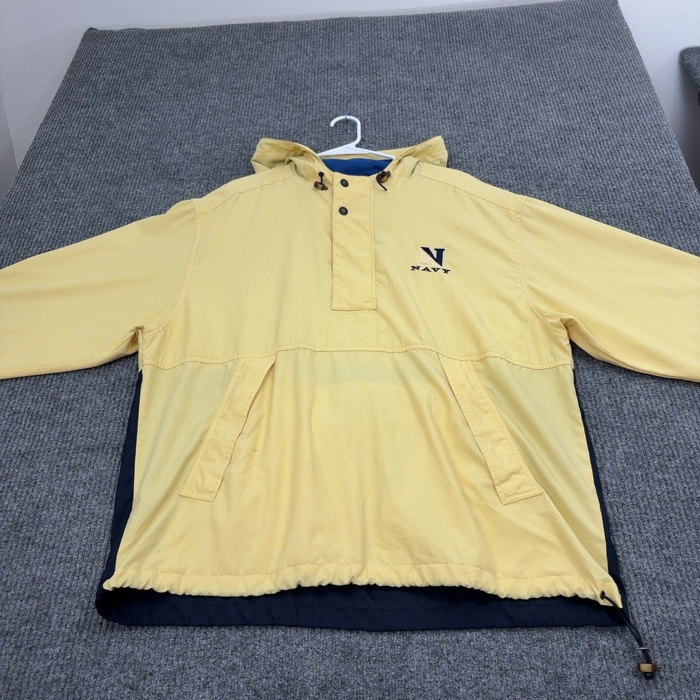 Navy Cutter & Buck Pullover Mens L Yellow Polyester Hooded Anorak Vintage Style